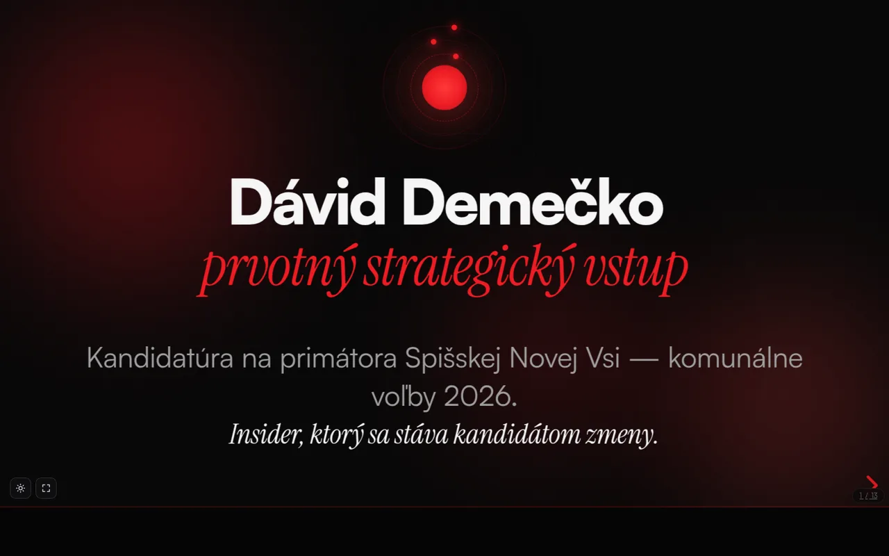 Titulný slajd: Dávid Demečko — prvotný strategický vstup