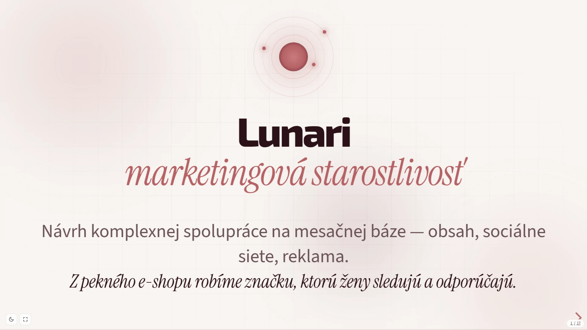 Titulný slajd: Lunari — marketingová starostlivosť